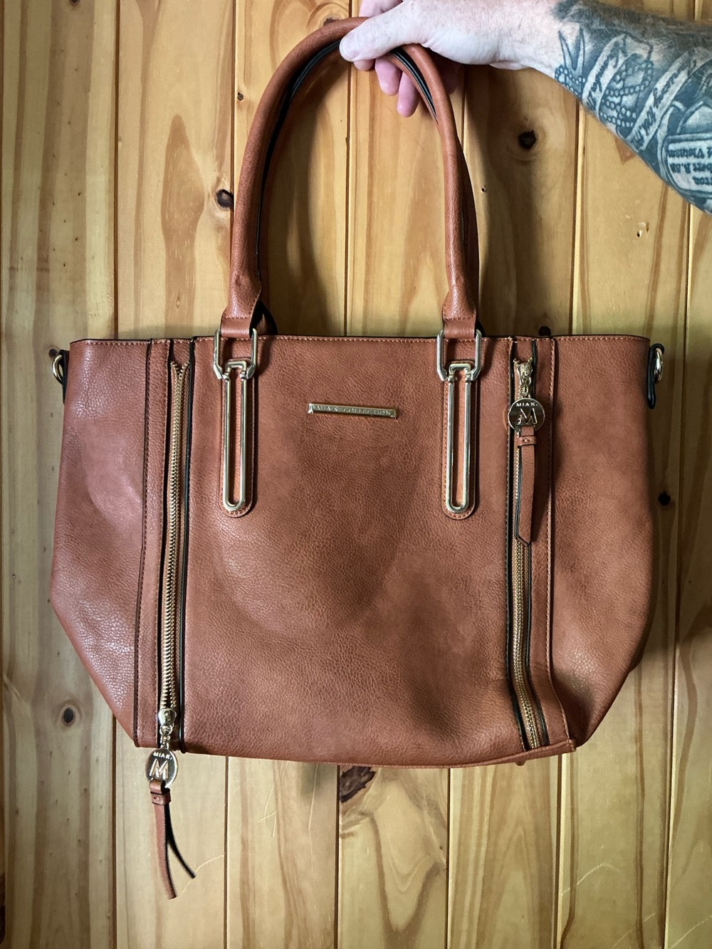 Mia K. Collection Leather Tote with Gold Hardware